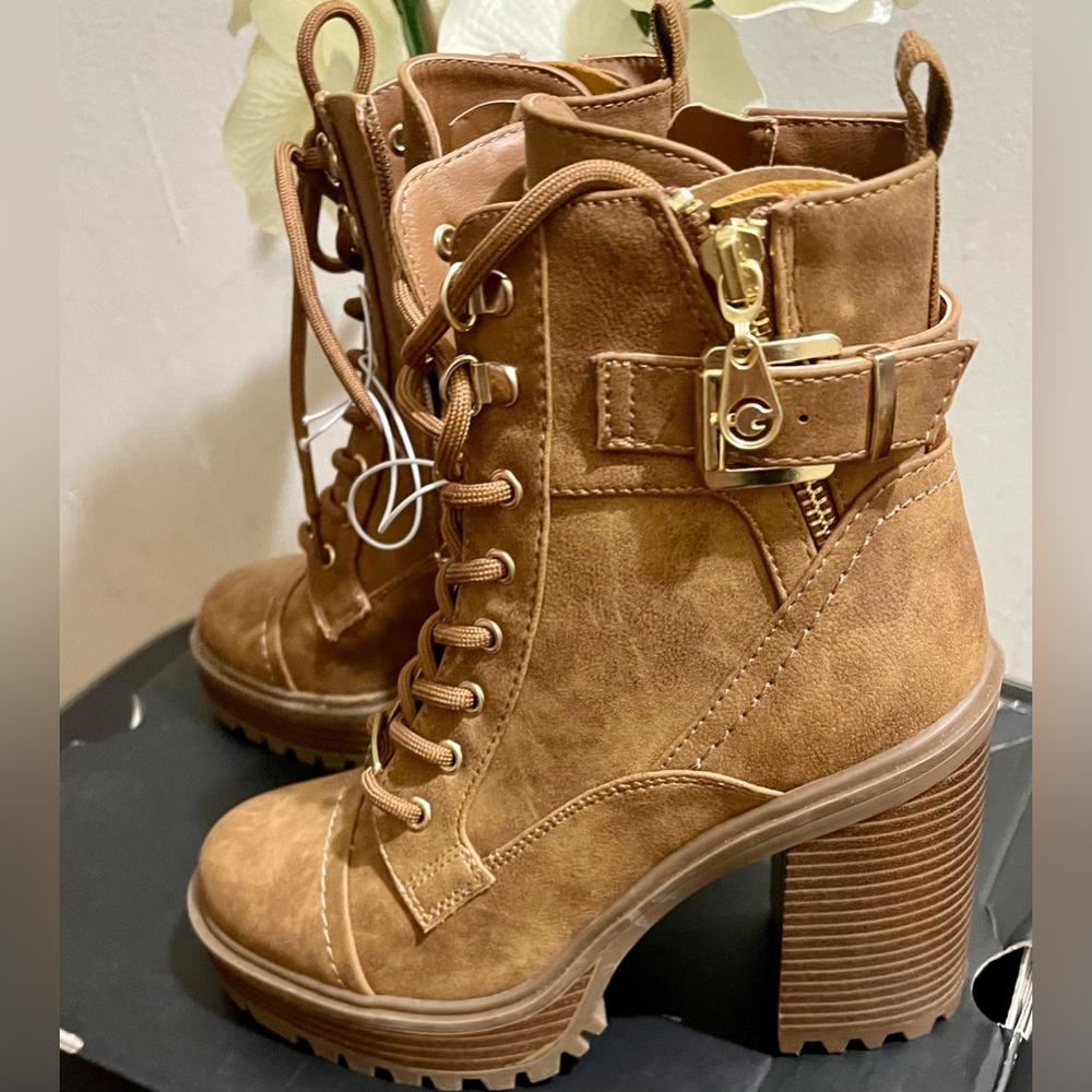 Guess Brown Ankle Boots with Gold Accents